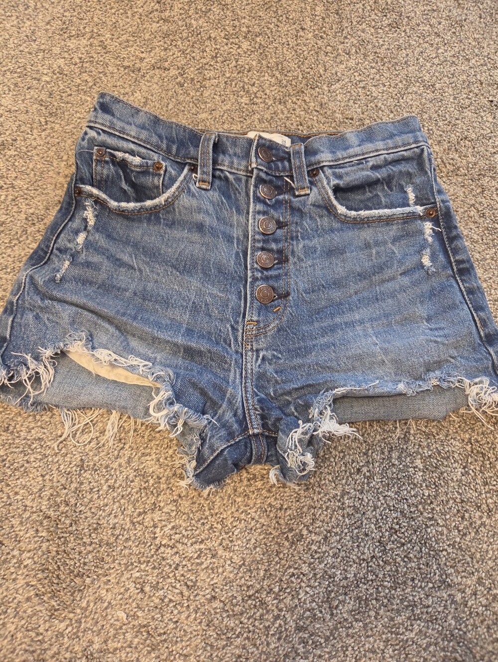 Abercrombie & Fitch Distressed Button-Fly Denim Shorts - Blue